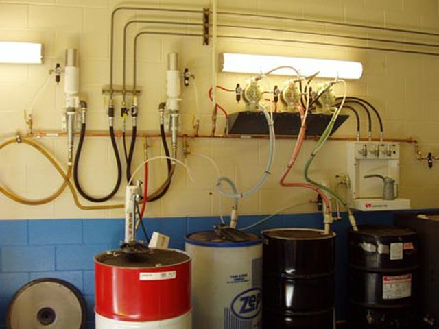 Full lubrication distribution system at a fleet maintenance garage in Dennis, MA.