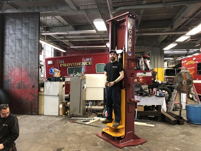 TEC Mohawk TP-20 20,000 lbs. Capacity Twin Post lift installed at the City of Providence Fire
