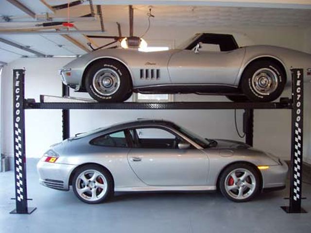 TEC-7000, four post parking storage car lift at Westboro Ma home garage